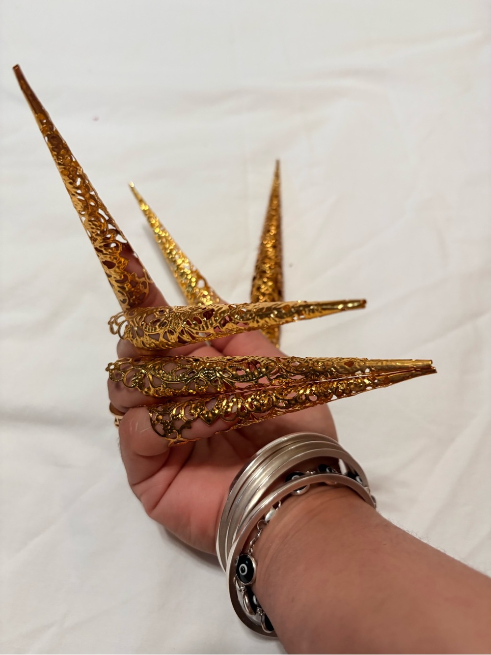 Gold Filigree Long Nail Covers - Women Accessories ten set.